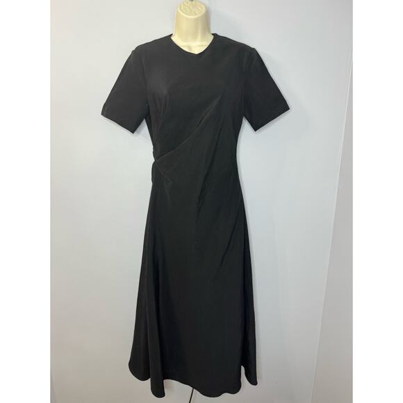 Zara Women's Collection Side Draped Mixi Dress Black Linen Blend Old Money S - Picture 2 of 15